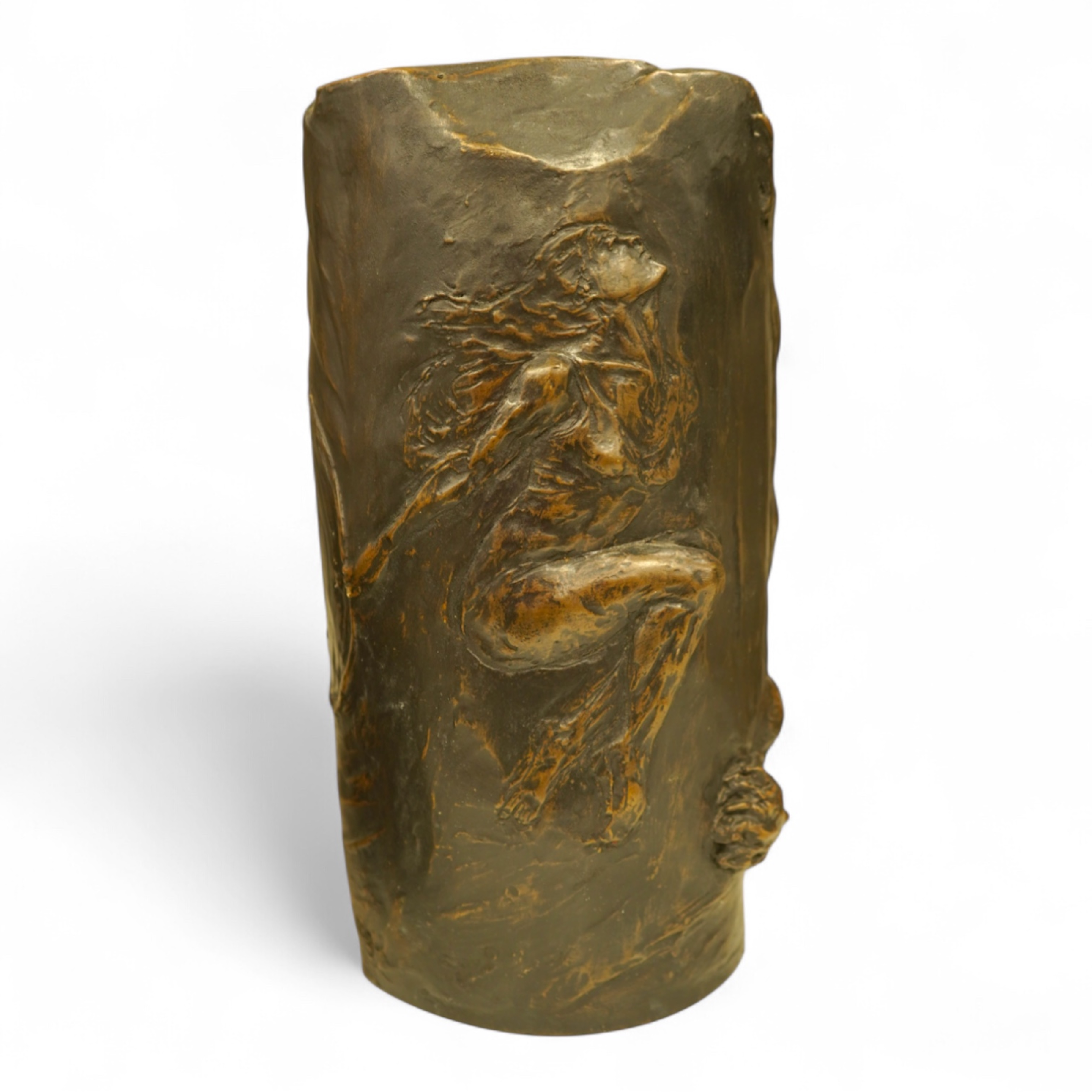 A decorative Art Nouveau style sculpture decorated with figures in relief, 32cm high